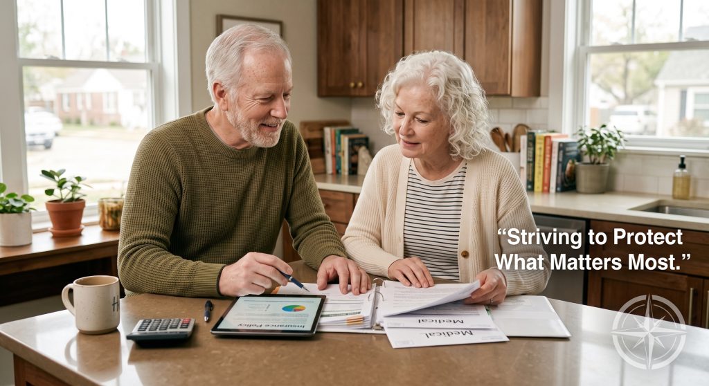 Retired couple reviewing their budget