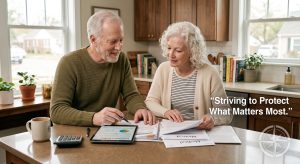 Retired couple reviewing their budget
